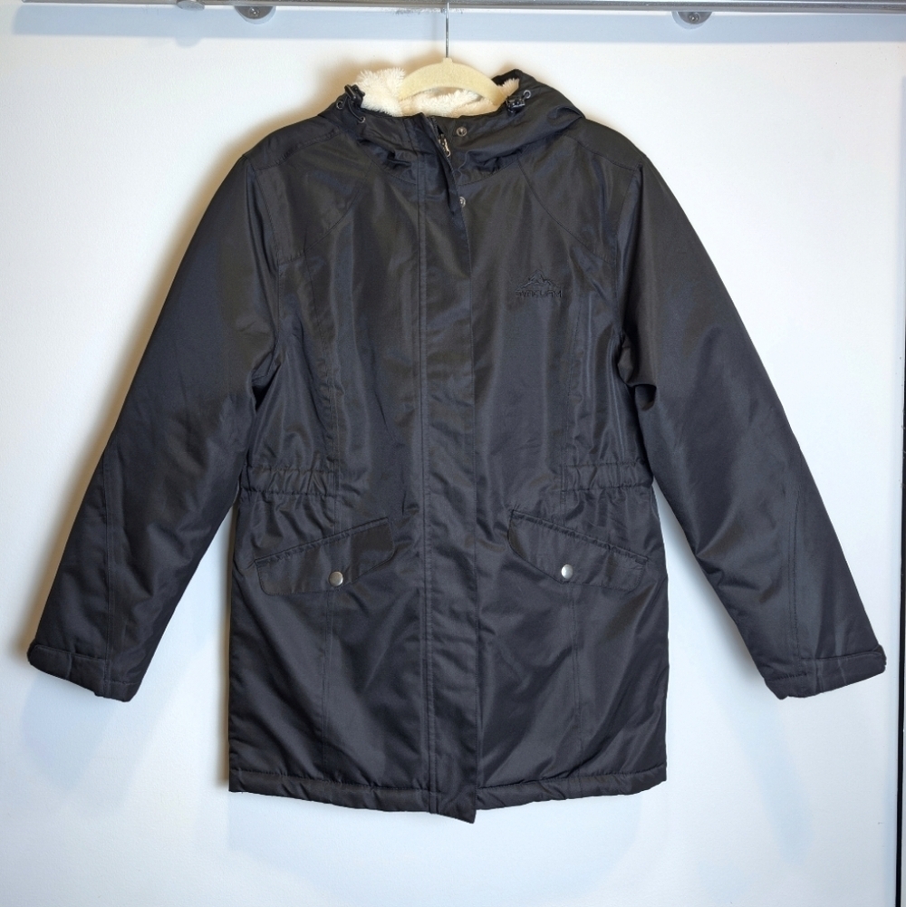 Black Soft Fleece-Lined Waterproof Hooded Parka Ski Coat Size Medium